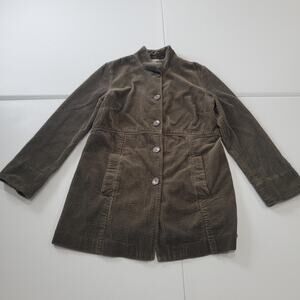 J Jill Jacket Womens Small Green Corduroy Long Button Up Velvet Collar Coat Fall